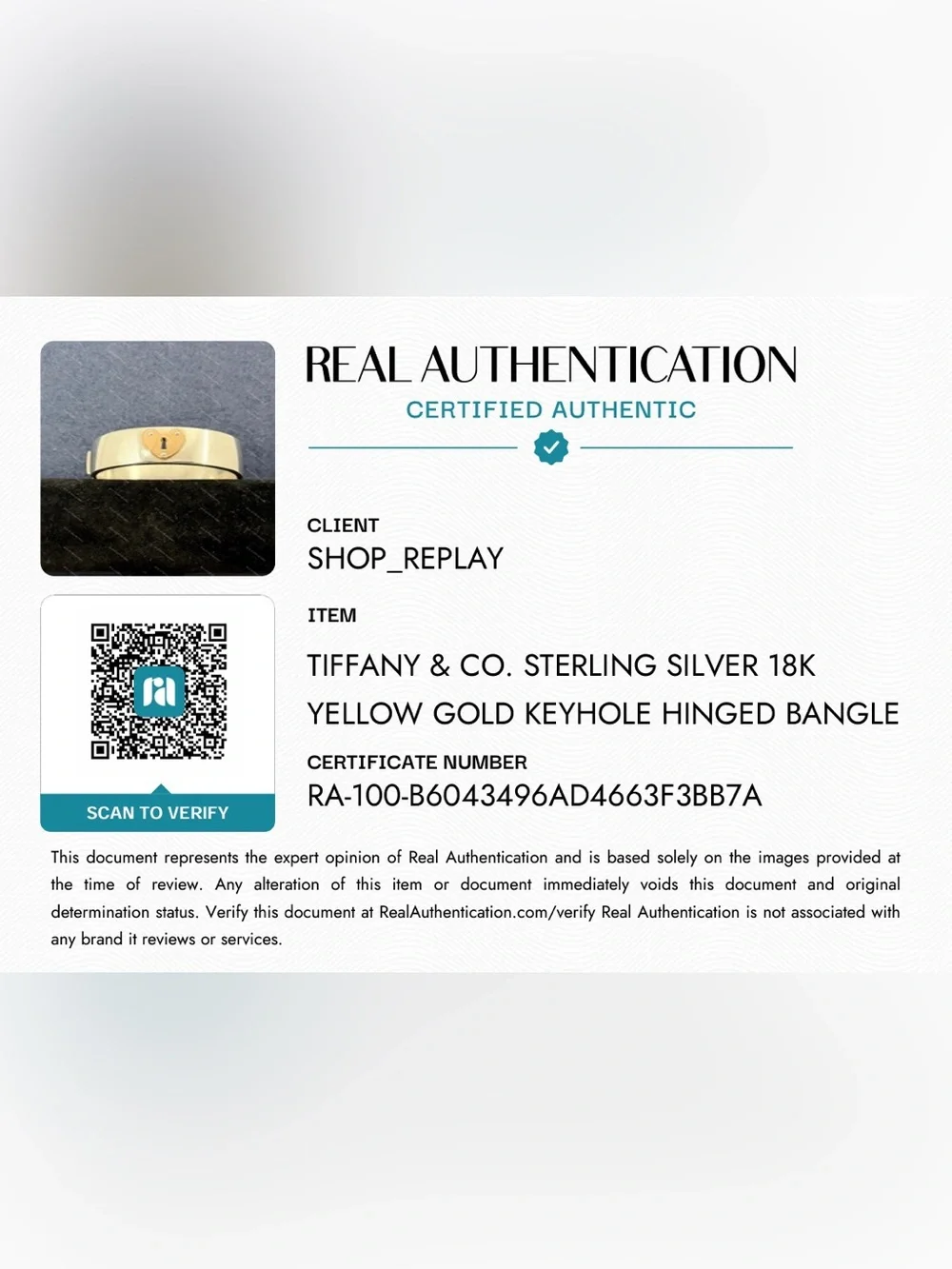TIFFANY & CO. Sterling Silver 18K Yellow Gold Keyhole Hinge Bangle Bracelet COA